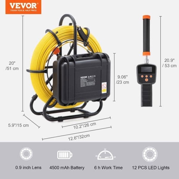 Digitalt endoskop - VEVOR - 9'' Skärm 50m Kabel Avloppsrör Inspektionskamera 512 Hz Sond Locator