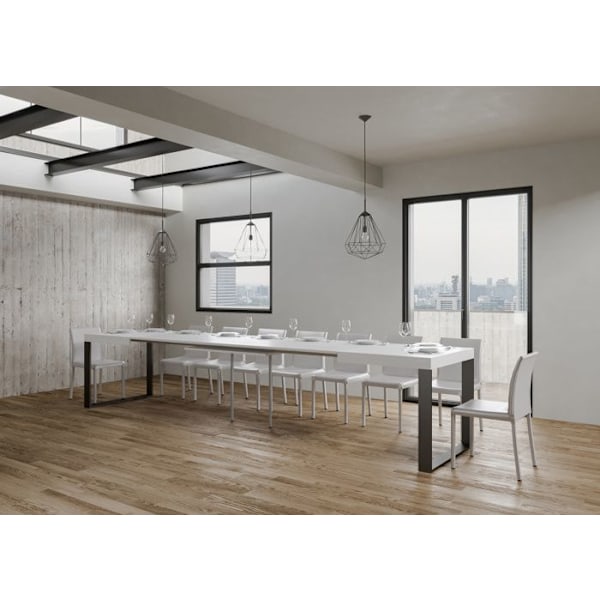Utdragbart bord 90x180/440 cm Tecno White Ash Antracitstomme Vit Ask