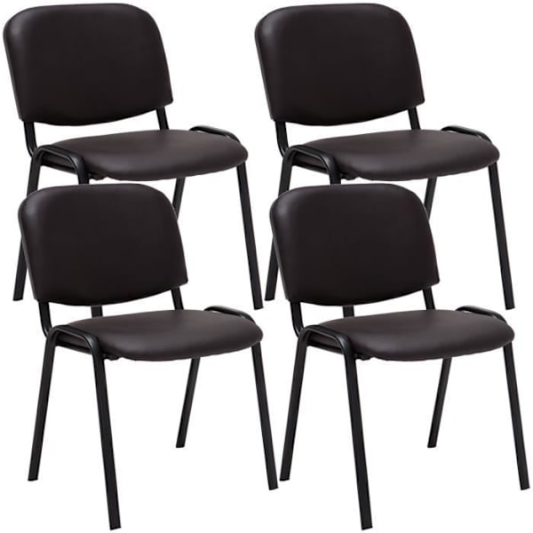 Set med 4 Ken stapelbara besöksstolar i konstläder och svart bas, Brun kastanj
