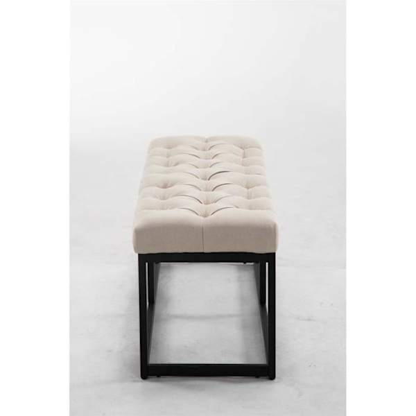 CLP Amun designerbänk i tyg med matt svart metallbas, Chersterfield Style, 100 cm / kräm