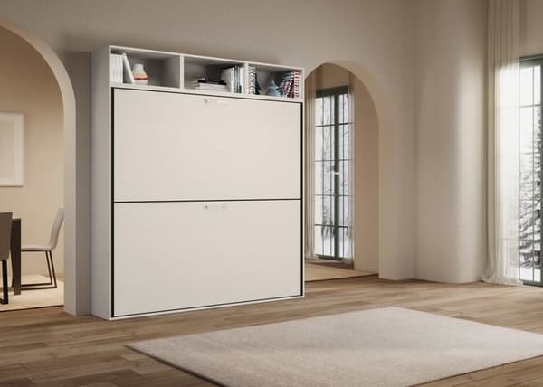 Fällbar säng - Kando - Dubbelsäng - Vit ask - Säkerhetsmekanism - Modern design Vit Ask