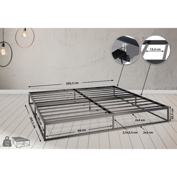 Sängram - CLP - Scala - Svart Metall - 200x200 cm - Kapacitet 320 Kg - Modern Design Svart