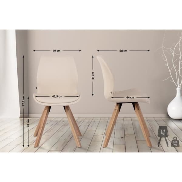 Matsalsstolar - Luna - 4-pack - Creamy konstläder - Träben - Skandinavisk design grädde