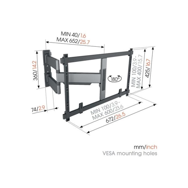 Stödvägg - Vogel's - TVM 5645 - Orienterbar 180° - Skärmar 40'' till 77'' - Max 45 kg