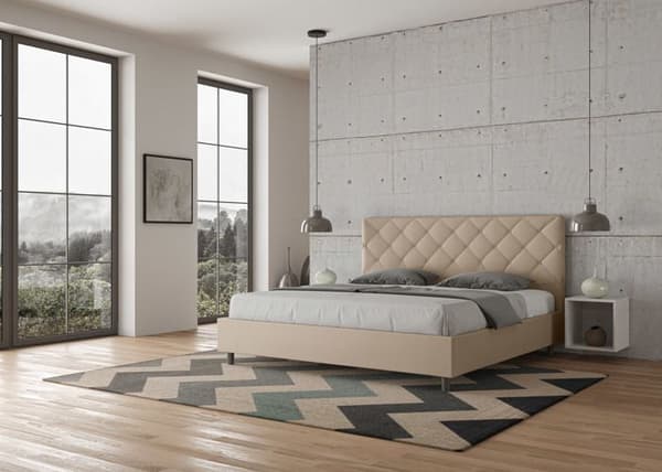 Lit - Ityhome - Priya - 180x210 cm - Similicuir taupe - Polstringad sänggavel mol