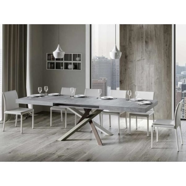 Utdragbart bord för 6 till 12 personer i askgrå och sammanflätade ben i 4 färger L 160 till 264 cm Artemis