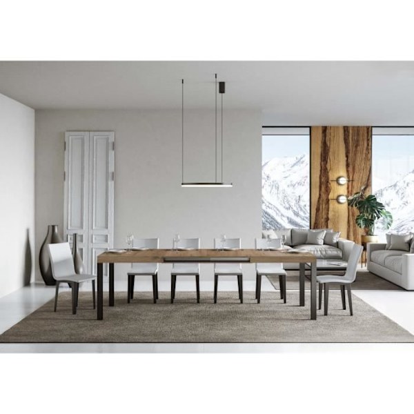 Utdragbart vardagsbord Natural Oak Skiva 90x160 Lång 420 Antracit ram
