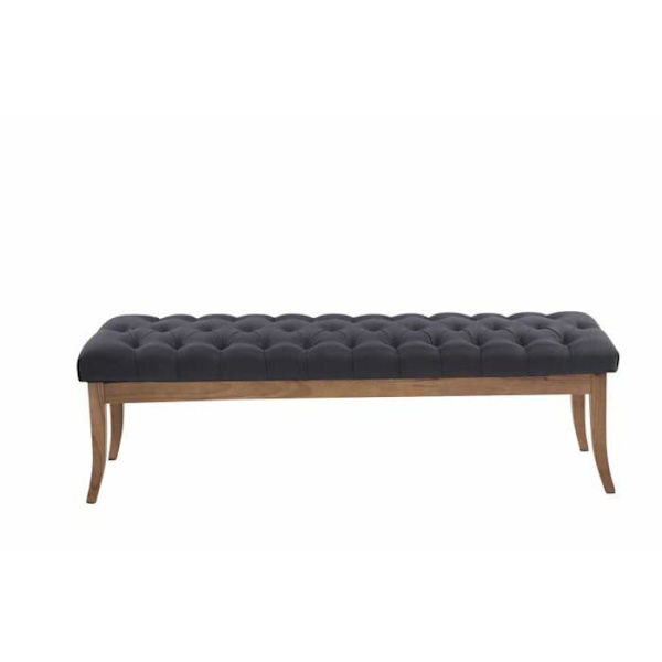 Ramses tygbänk med quiltad sits och lätta antika träben, svart / 150 cm
