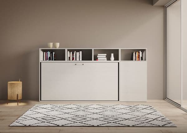 Utfällbar horisontell säng - Kando - 1 plats - Vit ask - Modern design - Säkerhetsmekanism Vit Ask