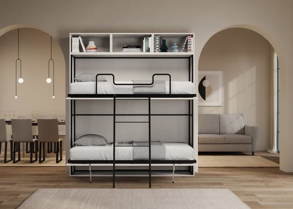 Fällbar säng - Kando - Dubbelsäng - Vit ask - Säkerhetsmekanism - Modern design Vit Ask