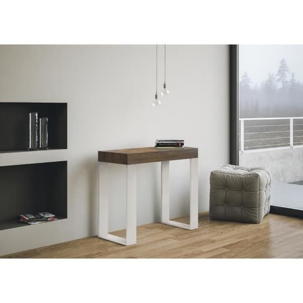 Väggkonsol Utdragbar konsol 90x40/196 cm Tecno Small Walnut White ram Grå