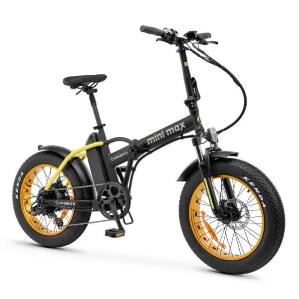 Argento MiniMax hopfällbar elcykel Gul Bafang 36V/250W/60Nm motor, Batt 36V 10,4Ah, Shimano 7-växlad växel. 25 km/h P