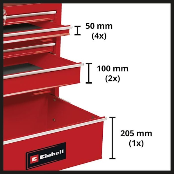 Verkstadsvagn - Einhell - TC-TW 150 - 7 lådor - Max belastning 150 kg - 4 svängbara hjul