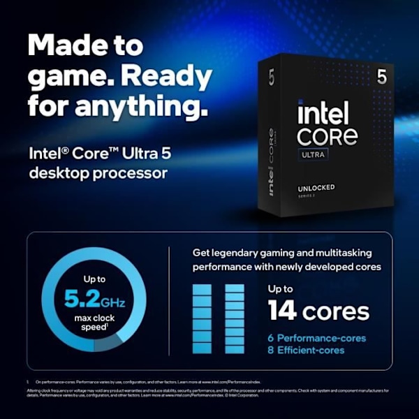 Kort beskrivning: INTEL Core Ultra 5-processor med en frekvens på 5,2Ghz och 24MB cacheminne, LGA1851-kompatibel.