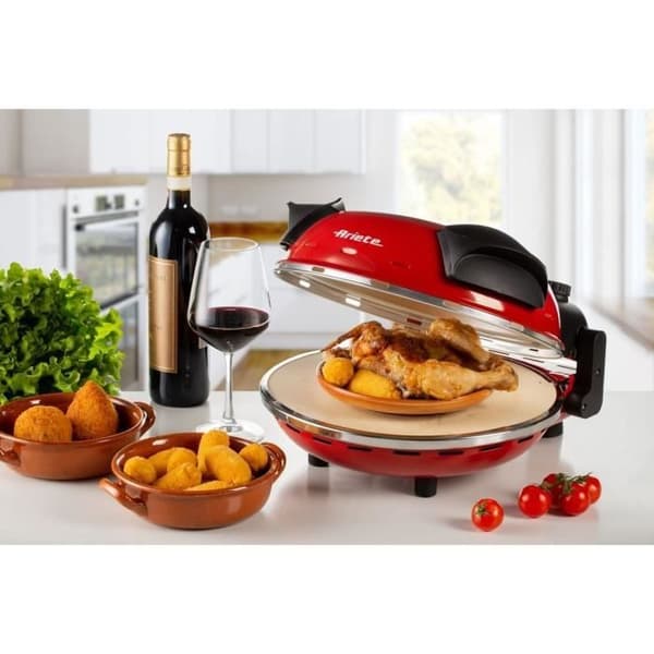 ARIETE Elektrisk Pizzaugn - Röd - Eldfast sten - 1200W - Diameter 33cm - Max temperatur 400°C Röd, svart och grå