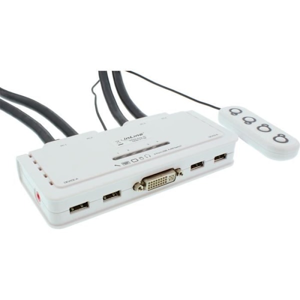 InLine® KVM-switch, 4-vägs, DVI-D, USB, med ljud, integr. Kabel