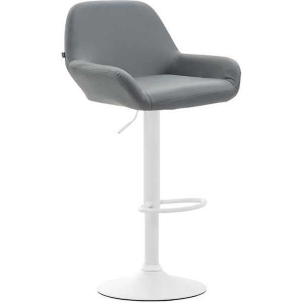 Barstol - MAGNIEU - Syntetiskt läder - Höjdjusterbar - Armstöd - Nutida design Vit grå