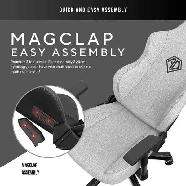 Spelstol - ANDASEAT - Phantom 3 - Läder PVC - Grå - 4D-armstöd Grå