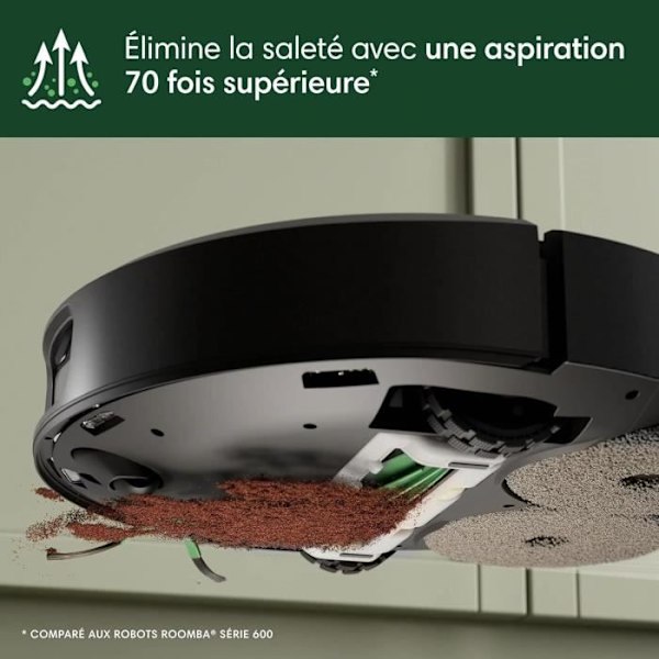 iRobot Roomba Plus 505 Svart - Multifunktionell Bas - Tvätt och torkning med varm luft av dukar - PrecisionVision AI Svart
