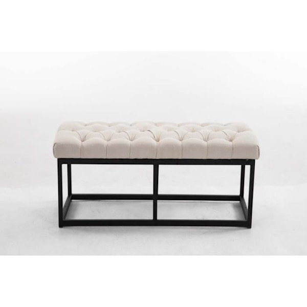 CLP Amun designerbänk i tyg med matt svart metallbas, Chersterfield Style, 100 cm / kräm