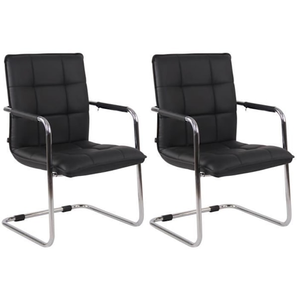 Set av 2 Cantilever Stolar Gandia i Äkta Svart Läder - Krom Svart