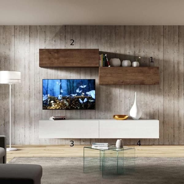 Väggmonterad modern hylla i vit och valnöt A02 Vit