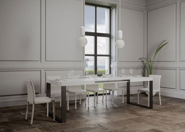 Utdragbart bord 90x160/420 cm Tecno White Ash Antracitstomme Vit Ask