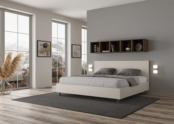 Lit - Ityhome - Adele - 180x210 cm - Vit läder - Inklusive ribbade sängbotten Vit