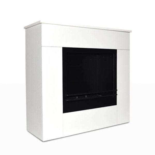 Biobränsle kamin i trä inramad med vit jord 96x35x90h Michelangelo.