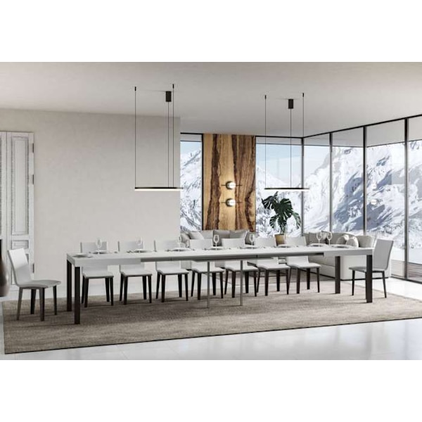 Utdragbart vardagsbord vit askskiva 90x130 Lång 390 antracit ram