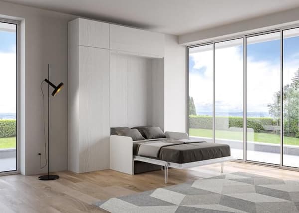 Vertikal utfällbar säng - ITAMOBY - KENTARO - 120x190 cm (1,5 plats) - Inbyggd soffa - Vit ask Vit Ask