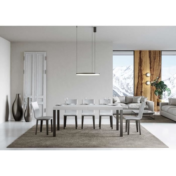 Utdragbart vardagsbord vit askskiva 90x180 Lång 440 antracitram