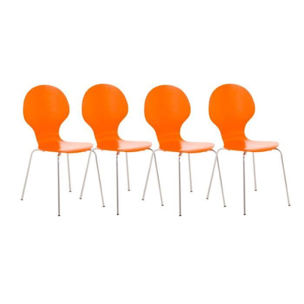 CLP Set med 4 robusta DIEGO stapelbara stolar, med träsits, ergonomiskt utformad sits, lätt underhåll, 10 färger tillgängliga... Orange