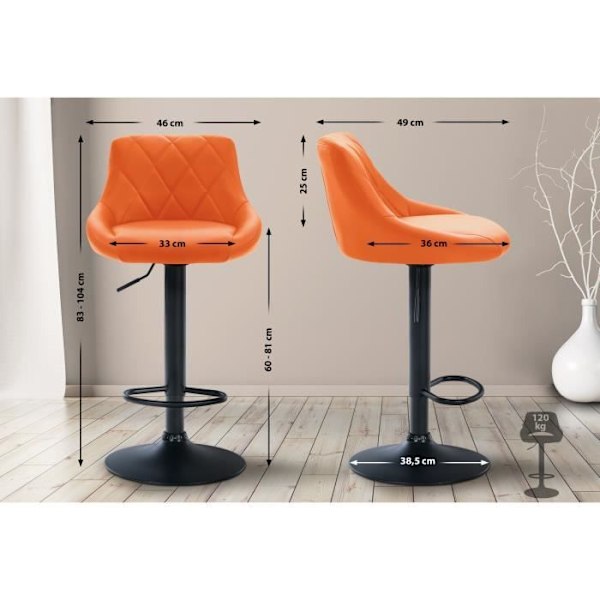 Lazio höjdjusterbar barpall i konstläder med metallben och fotstöd, orange-svart Orange