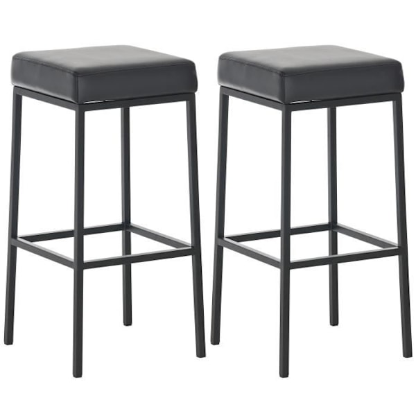 Barstol - Montréal - Set om 2 - Syntetläder Svart - Höjd 80 cm - Klassisk Design Svart