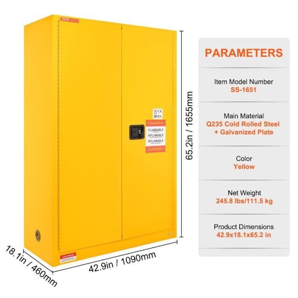 Bränsleskåp - VEVOR - 2 delar, 1090 x 460 x 1655 mm, 111,5 kg, med 2 justerbara hyllor, för industriellt bruk