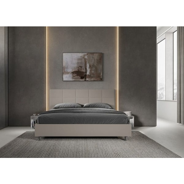 King size säng utan vadderad boxspring 180x210 taupe konstläder Mika mol