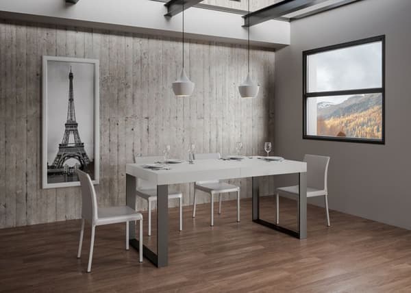 Utdragbart bord 90x130/390 cm Tecno White Ash Antracitstomme Vit Ask