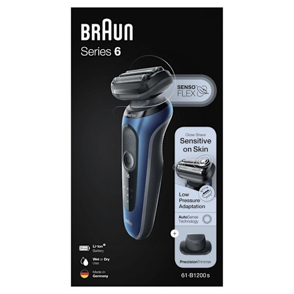 Braun Series 6 61-B1200s rakapparat garanterar en djup men skonsam rakning tack vare det rörliga SensoFlex rakhuvudet