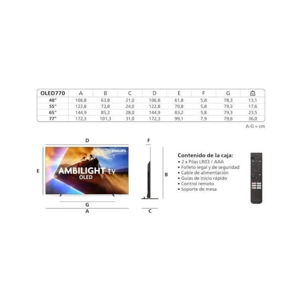 TV OLED 48" - PHILIPS - 48OLED770 - 4K UHD - Ambilight - Dolby Vision Atmos