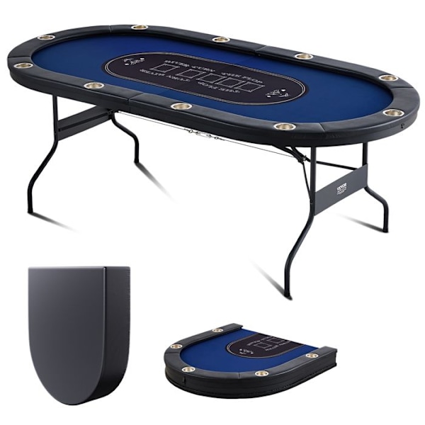 214 cm hopfällbart pokerbord - VEVOR - Texas Holdem Blackjack kasinobord - med vadderade skenor och mugghållare