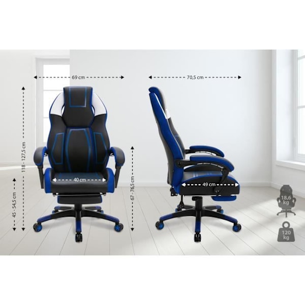 Kontorsstol för Gaming - CLP - Clovis - Konstläder - Svart/Blå Svart blå