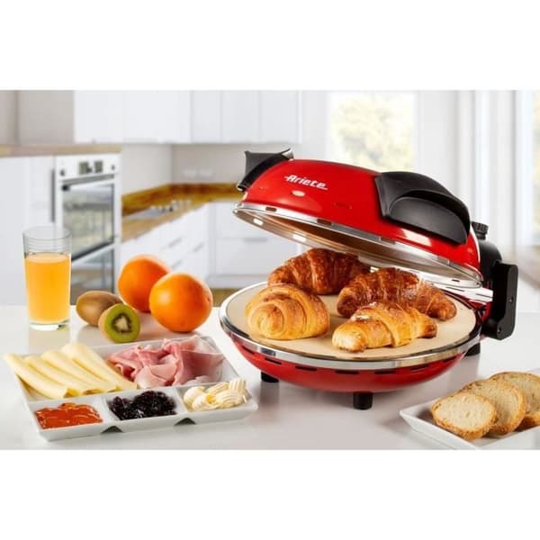 ARIETE Elektrisk Pizzaugn - Röd - Eldfast sten - 1200W - Diameter 33cm - Max temperatur 400°C Röd, svart och grå