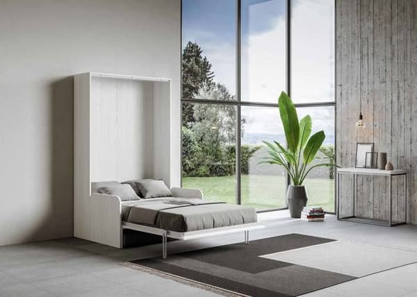 Fällbar säng - ITAMOBY - KENTARO - 120x190 cm - Inbyggd soffa - Vit ask Vit Ask