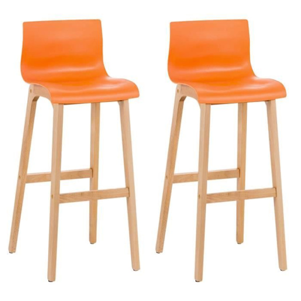-CLP-Set med 2 barstolar Hover plast sits Ben natur-Array orange