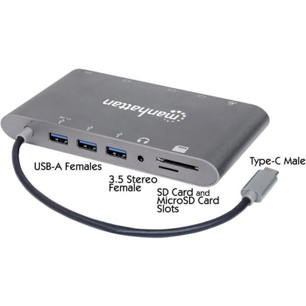 Dockningsstation - MANHATTAN - 152808 - 7-i-1 - Laddningsfunktion - USB 3.1 och HDMI