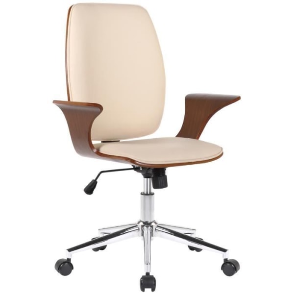 Kontorsfåtölj - CLP - Burbank - Sittskal av trä - Valnöt - Cream-Faux läder Valnöt - Cream-Leatherette