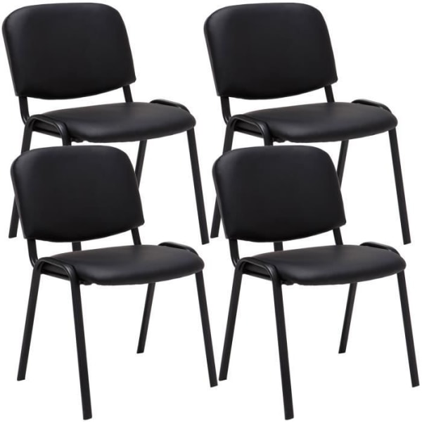 Korn Mötesstolar - Set om 4 - Konstläder - Metallunderrede - Stapelbar - Svart Svart