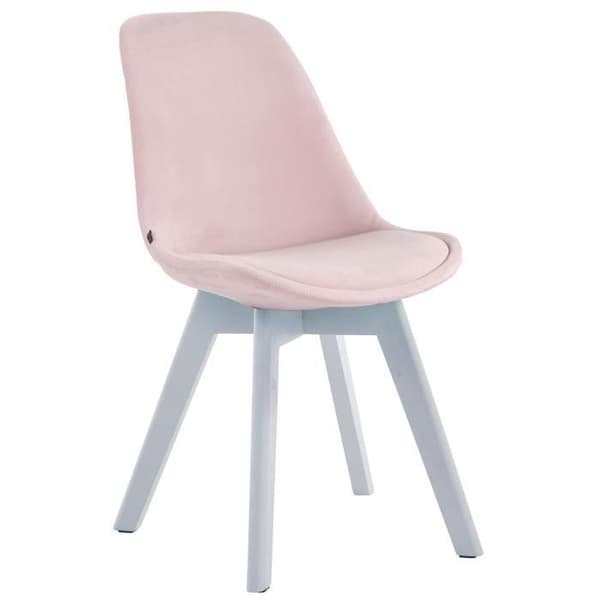 Set med 4 Retro Borneo V2 Stolar i Sammet med Solida Träben, Rosa-Vit rosa