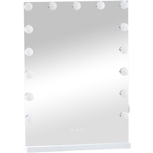 Murrieta LED Makeup Mirror - CLP - 15 LED-lampor - Justering av ljusstyrka - USB-port - Vit Vit